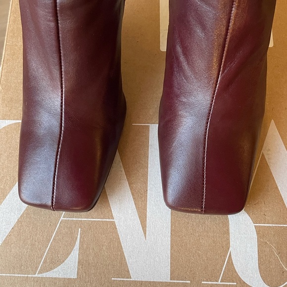 ZARA BURGUNDY LEATHER ANKLE BOOTS - Picture 6 of 9
